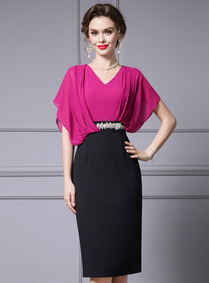 Fuchsia V-neck Mother Of The Bride Dress