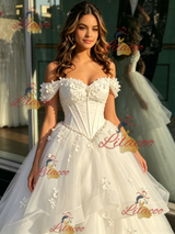 White TUlle Off the Shoulder Appliques Quinceanera Dress