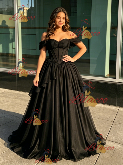 Black Tulle Off the Shoulder Quinceanera Dress