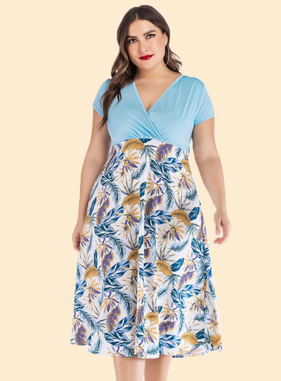Short Sleeve V-neck Chiffon Printed Dress