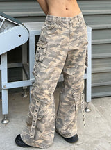 Camouflage Low Waist Pocket Jeans