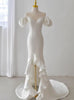 White Satin Puff Sleeve Beading Wedding Dress