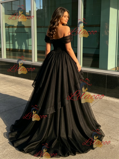 Black Tulle Off the Shoulder Quinceanera Dress