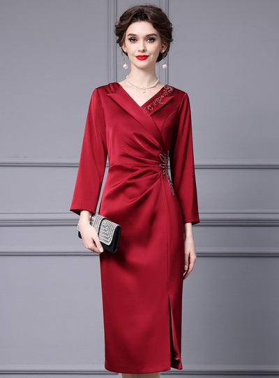 Burgundy Long Sleeve Mother Of The Bride Dress