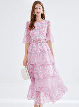 Lotus Leaf Cake Chiffon Floral Dress