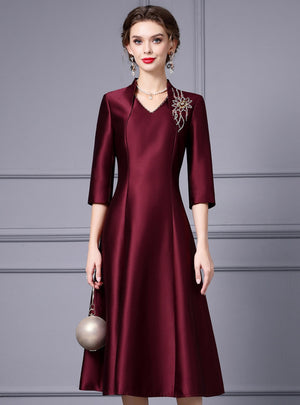 Burgundy Satin Beading Mother Of The Bride Dress