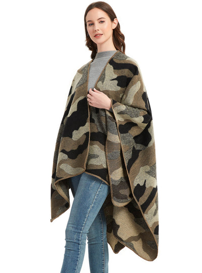 Jacquard Thick Camouflage Split Shawl