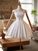 White Satin Lace Straps Pleats Homecoming Dress
