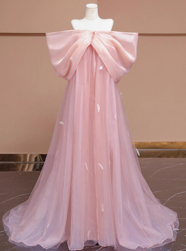 Pink Tulle Off the Shoulder Prom Dress