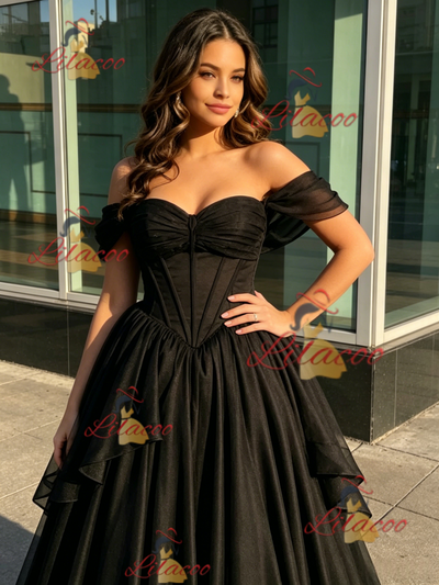 Black Tulle Off the Shoulder Quinceanera Dress