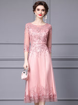 Pink Tulle Lace Beading Mother Of The Bride Dress