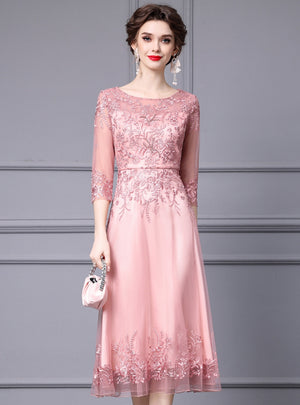 Pink Tulle Lace Beading Mother Of The Bride Dress