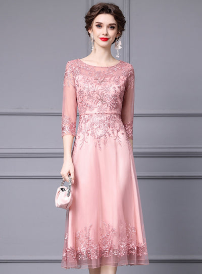 Pink Tulle Lace Beading Mother Of The Bride Dress