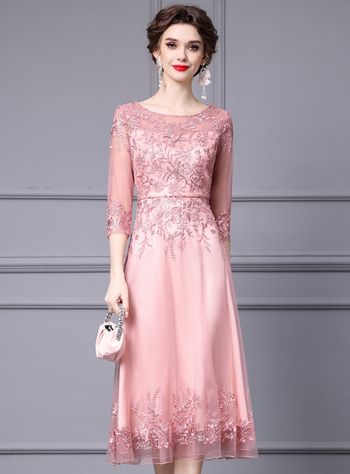Pink Tulle Lace Beading Mother Of The Bride Dress