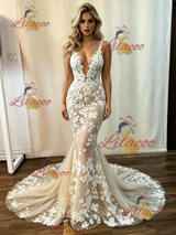 Sexy Mermaid Tulle Appliques Wedding Dress