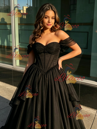 Black Tulle Off the Shoulder Quinceanera Dress