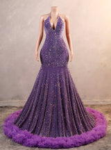 Purple Mermaid Sequins V-neck Prom Dress