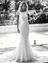 White Mermaid Lace V-neck Wedding Dress