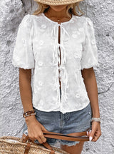 Bow Tie Shirt Jacquard Lace top