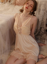Satin Lace Nightdress with Chest Pad