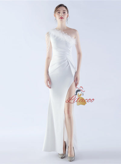 One Shoulder Split Beading Prom Dress