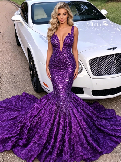 Purple Mermaid Straps Prom Dress
