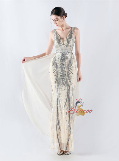 V-neck Sequins Mermaid Prom Dress