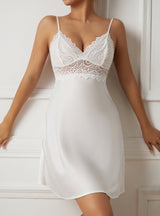 Satin Lace Stitching Suspender Nightdress Pajamas