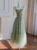 Green Tulle Cherry Pleats Prom Dress