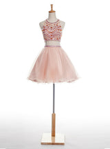 Pink Two Piece Halter Crystal Homecoming Dress