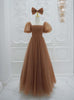 Brown Tulle Wave Point Pleats Prom Dress