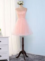 Pink Tulle Scoop Neck Homecoming Dress