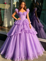 Purple Tulle Straps Beading Quinceanera Dress