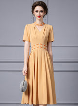 Yellow V-neck Short Sleeve Mother Of The Bride Dress