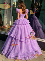 Purple Tulle Straps Beading Quinceanera Dress