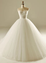 Vintage White Tulle Sweetheart Pleats Wedding Dress