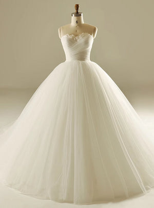 Vintage White Tulle Sweetheart Pleats Wedding Dress