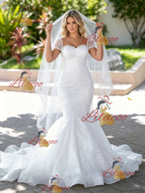 White Mermaid Tulle Lace Appliques Wedding Dress