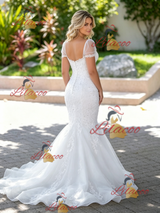 White Mermaid Tulle Lace Appliques Wedding Dress
