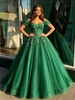 Green Tulle Off the Shoulder Appliques Quinceanera Dress