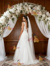White Lace V-neck Wedding Dress
