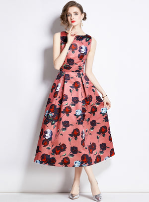 Vintage Printed Slim Waist Dress