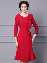 Red 3/4 Sleeve Mother Of The Bride Dress