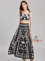 Polka-dot Sling Top+High Waist Skirt Ttwo-piece Suit