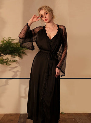 Long Sleeve Satin Long Bathrobe Pajamas