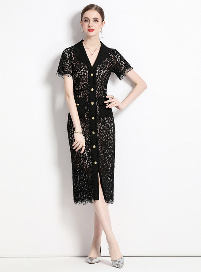 Sexy Openwork Lace Long Dress