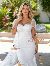 White Mermaid Tulle Lace Appliques Wedding Dress