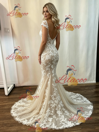 Mermaid Tulle Lace Appliques Wedding Dress