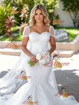 White Mermaid Tulle Lace Appliques Wedding Dress