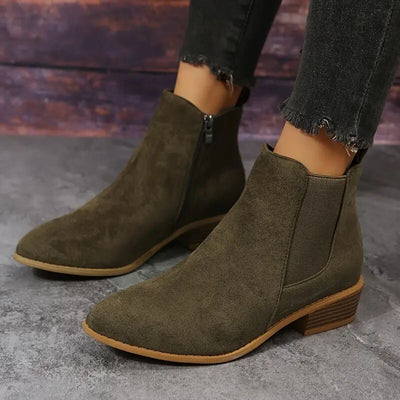 Pointed Suede Elastic Band Thick Heel Casual Shoes